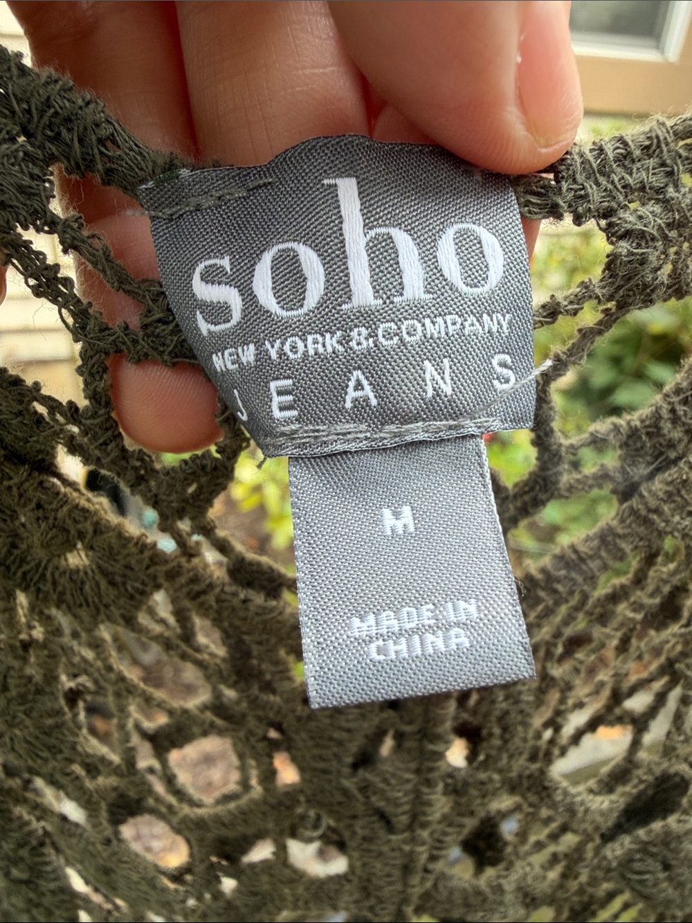 New York & Company Soho Open Crochet Top in Olive - Picture 2 of 3